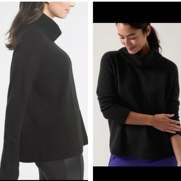 ATHLETA Wool Cashmere Alpine Turtleneck Sweater In Black Size XXS - Picture 1 of 15